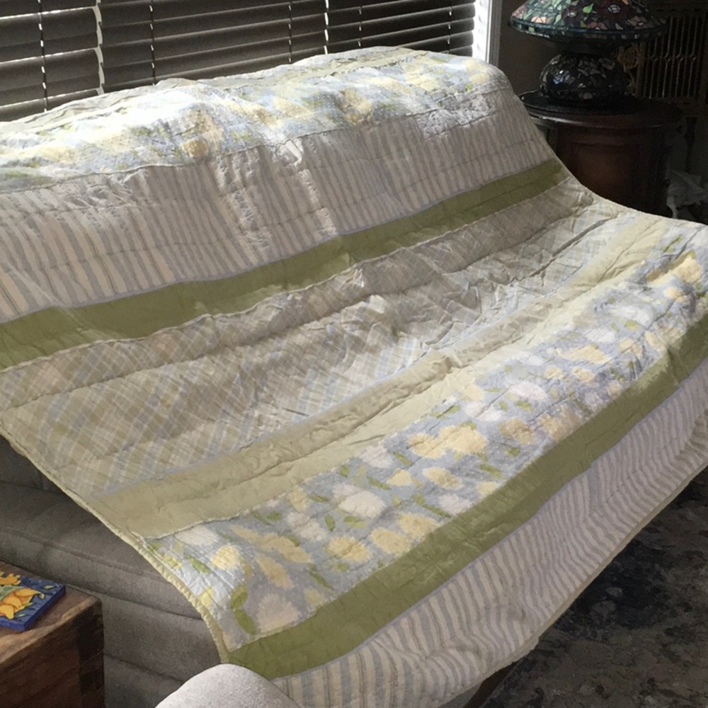 Cream and Green Quilted Bedding with Textured Stripes Lowest Price